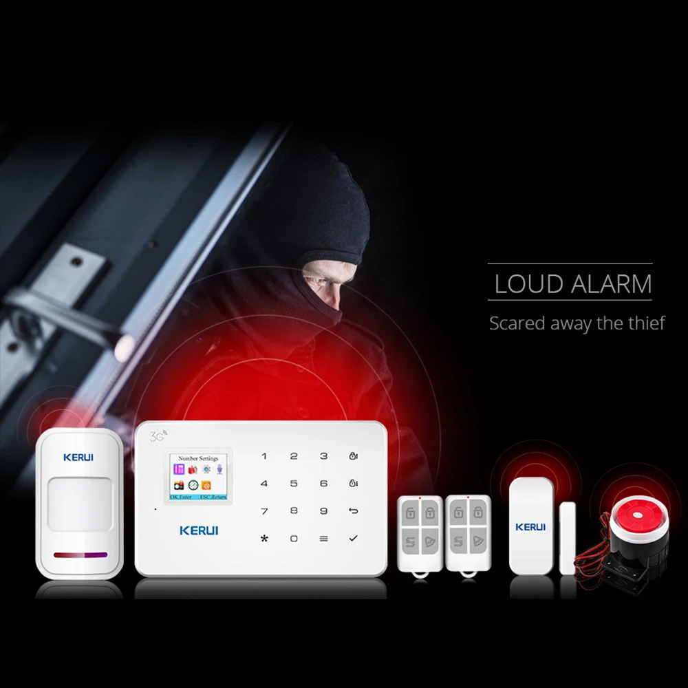 KERUI G183 1.7 inch TFT Color Screen Display Home Burglar Security Alarm System Sets WCDMA 3G Wireless GSM Alarm Systems