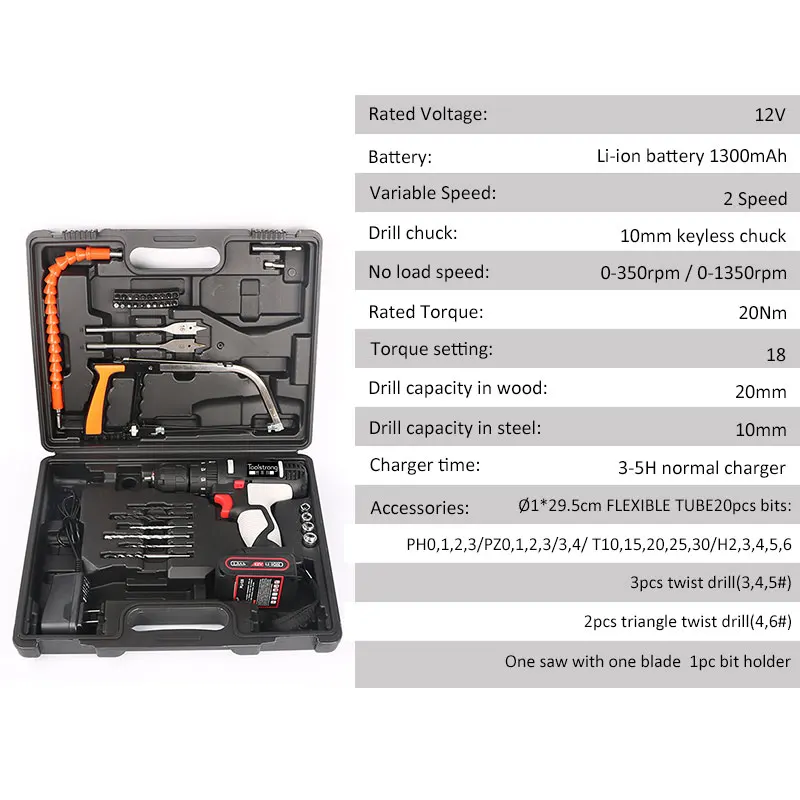 Toolstrong 12V 20N. М DC мобильное Мощность литий-ионный Батарея Аккумуляторная дрель Мощность Ударная дрель мини furadeira TSL-1504B