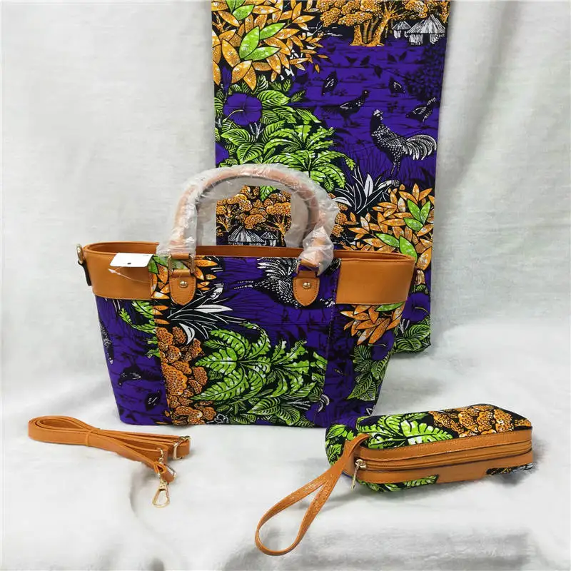 

Lasted Fashion african wax bag sets 3 pieces/set ankara wax handbag matching 6 yards african wax fabric ! L60926