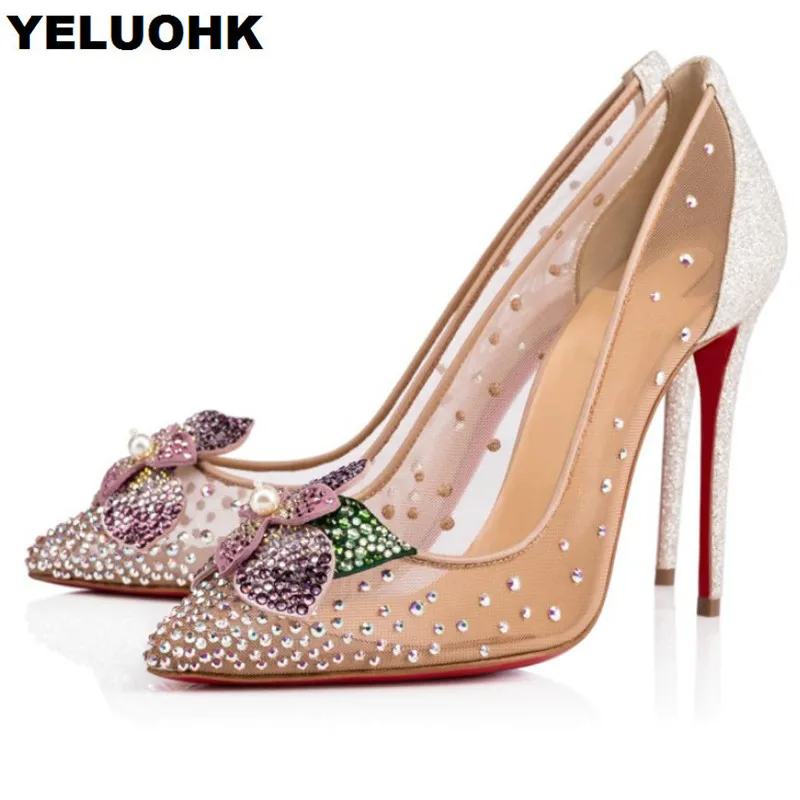 

Brand New Flower Sexy High Heels Wedding Shoes Woman Pumps Pointed Toe Summer Shoes Woman Pumps Rhinestone Shoes Women