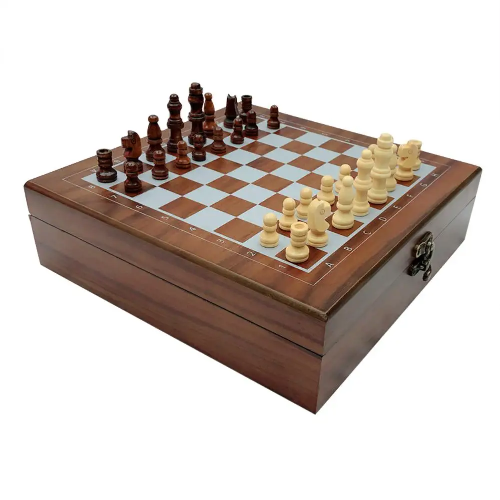 

4-in-1 Set Recreation Entertainment Supplies Combination Wooden Chess Divination Games Board Game Poker Cards Dominos Dice Sets