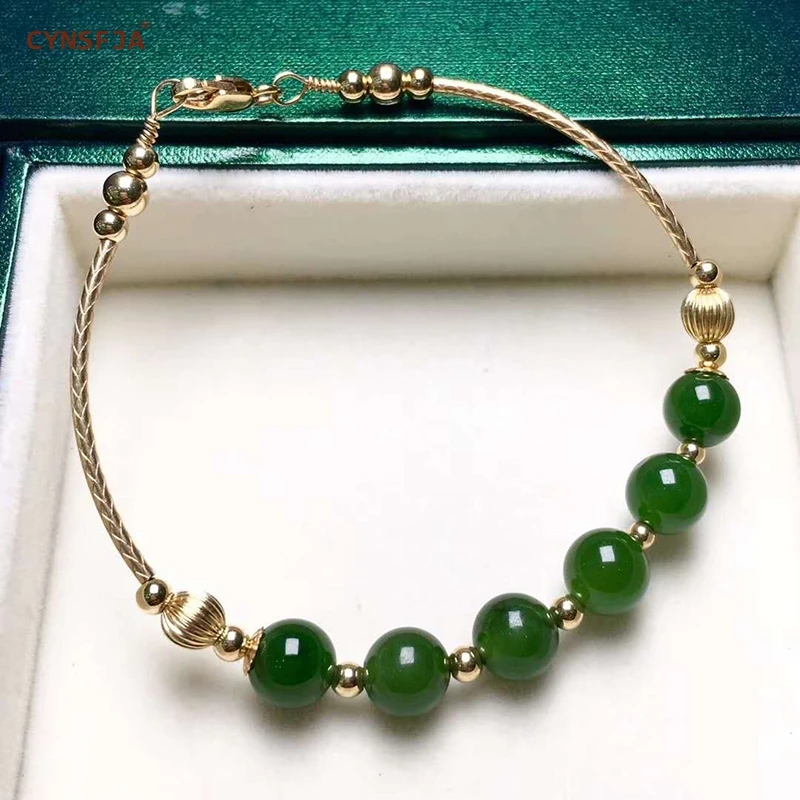 

Certified Natural S925 Inlaid Hetian Jade Jasper Bangle Lucky Bead Hetian Jade Bracelets High Quality Gifts For Ourself Mother