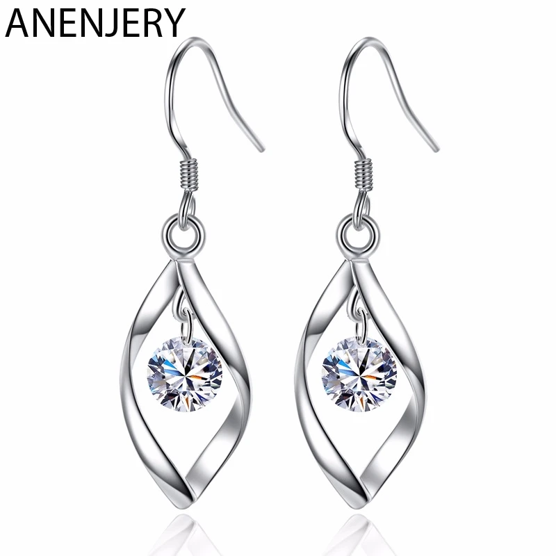925 Sterling Silver Zircon Ice Flower Dangle Hook Earrings Women Jewelry Gift