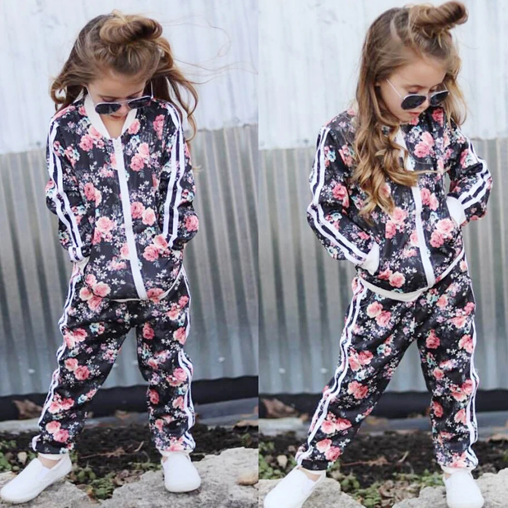 

Cute Baby Girl Clothes Sets For Children High Qulity Fashion Sportswear Floral Toddler Kids Girl Outfits Clothes Tops +Pants