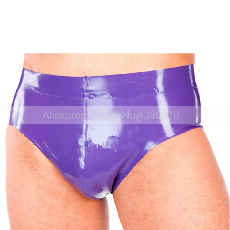 Фиолетовые сексуальные латексные мужские шорты резиновое Мужское нижнее белье трусы S-LPM108