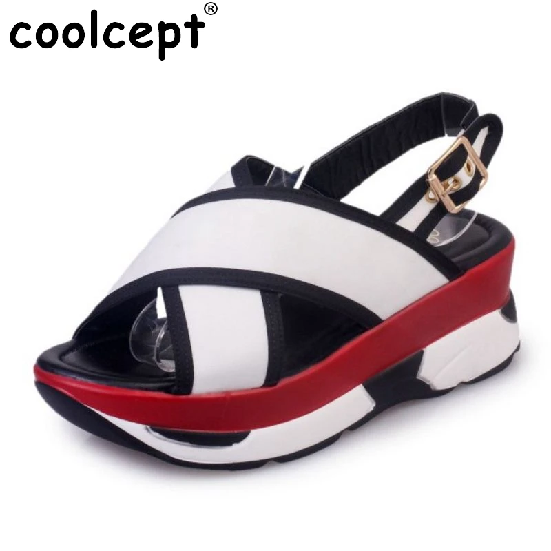 

Coolcept Simple Women Wedges Sandals Ankle Strap Metal Buckle Peep Toe Wedges Sandals Summer Shoes Women Footwears Size 35-39