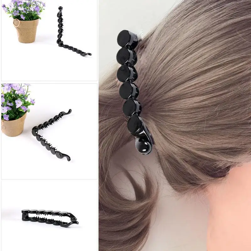

Girl Fashion Hair Vertical Clamp Black Solid Plastic Casual Clip Hair Casual Accessory