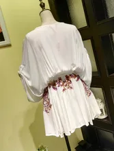 Boho dress sexy dress summer beach style cotton embroidered deep V-neck drawstring Waist Long Sleeve mini women brand clothing