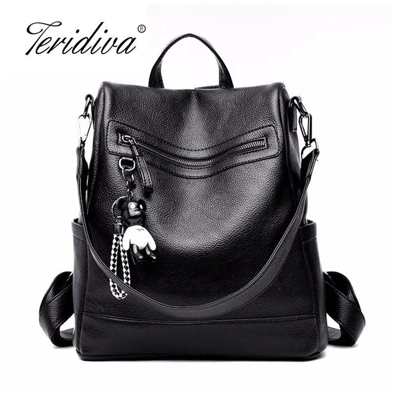 

2018 Korean Style Women Backpack Top Quality Leather Double Shoulder Bag School Bag for Teenage Girl Female Casual Black Bagpack