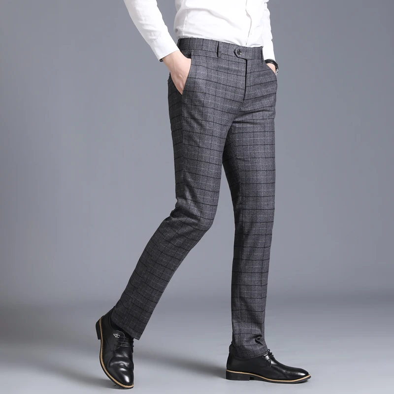 Мужская одежда костюм брюки бизнес случайные Slim Fit классический костюм брюки Свадьба мужской корейской версии клетчатые повседневные брюки тонкие брюки