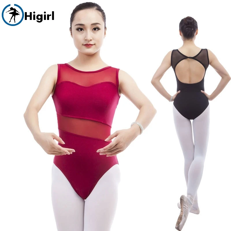 

burgundy boat neck wrappers sexy dancewear dance costume girls adult tank mesh-inset ballet leotards for women CS0301