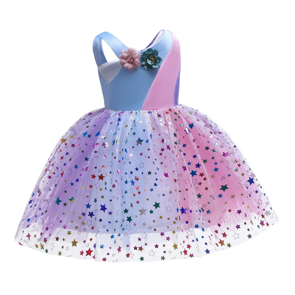 New Flower Girls Dresses For Wedding Party Princess Star Rainbow Dress 2019 Tule Children Evening Clothing Cute Kids Prom Gowns (2)