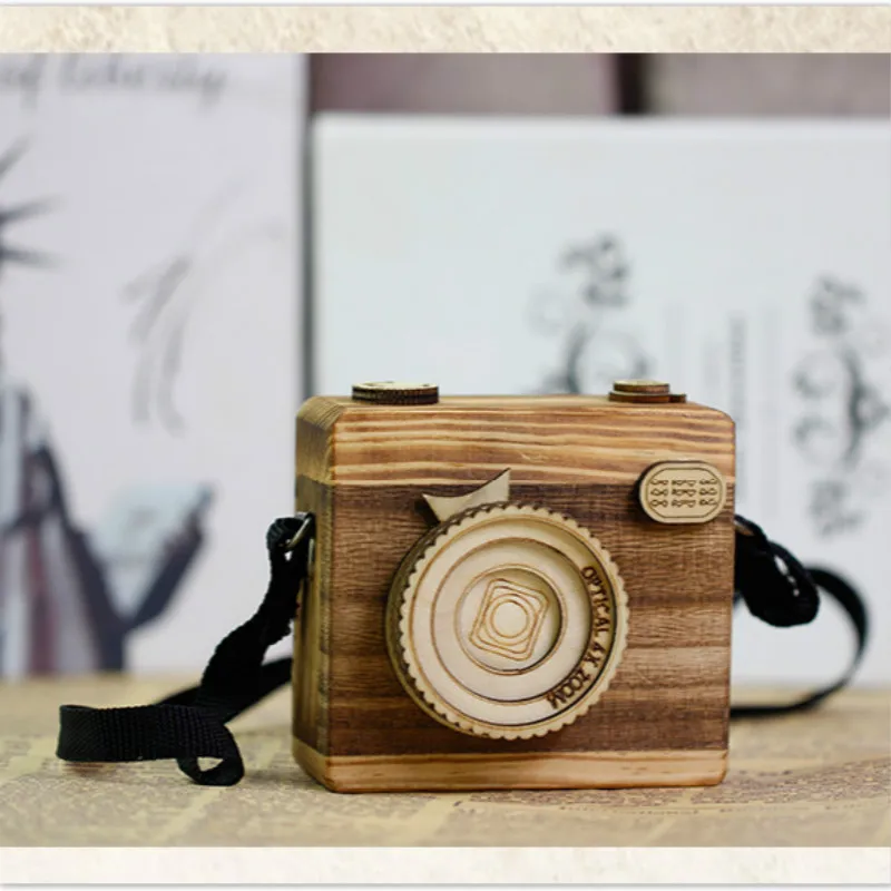 

Creative Handmade Wooden Craft Music Box Clockwork DIY Camera Children's Birthday Gift Decoration Hanging Ornaments Children Toy