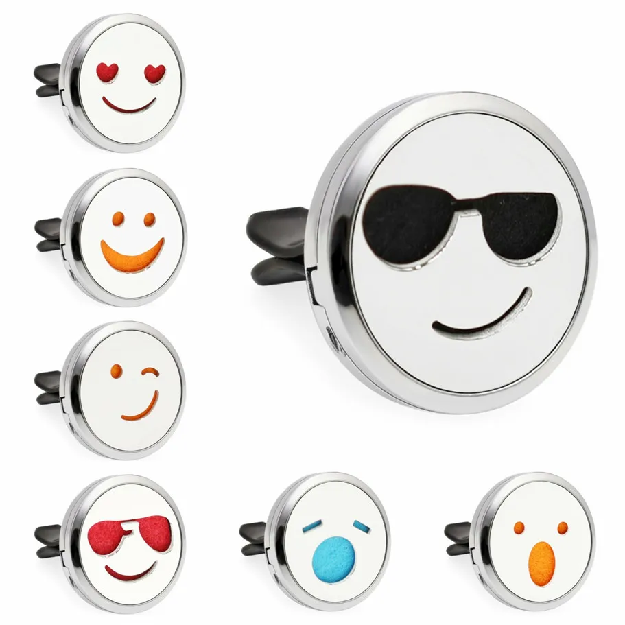 

HG310-HG348 Expression Smile face Car diffuser locket 30mm Essential Oil Perfume Car Locket Diffuser vent clip Accessories