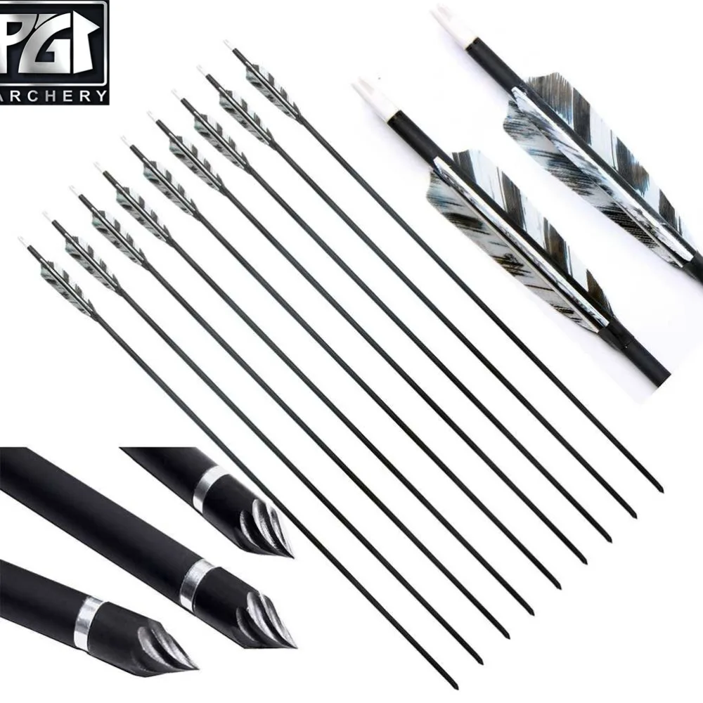 

PG1ARCHERY White 30 Inch Carbon Arrows with 4 Inch Shield Feathers Fletching & Removable Points Tips for Archery Hunting Bow