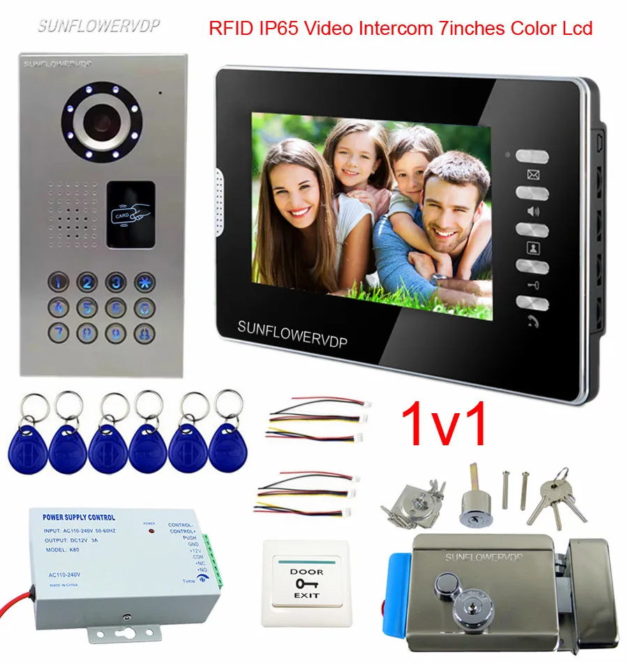 

Keypad IP65 Waterproof Wired Intercom For Private House 7" Color Monitor Rfid Housekeeper Intercom With Video Camera +Door Lock