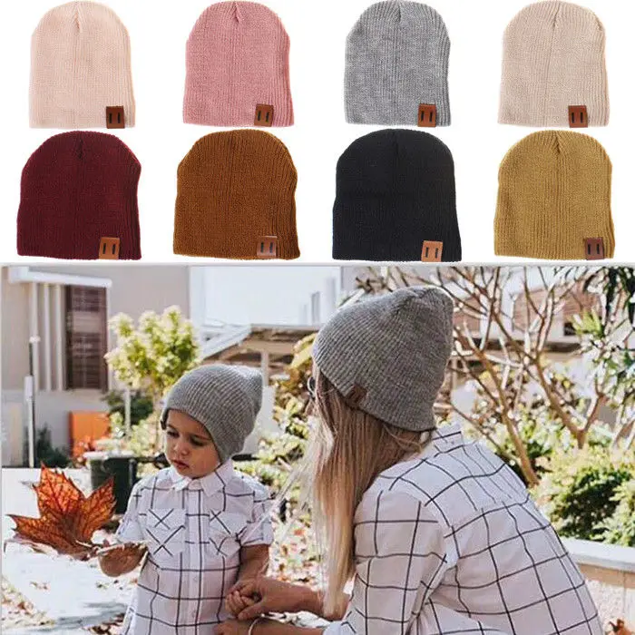

Brand 2019 Men Women Family Cap Matching Winter Baby Kids Dad Mom Knitted Crochet Beanie Warm Hat Cap