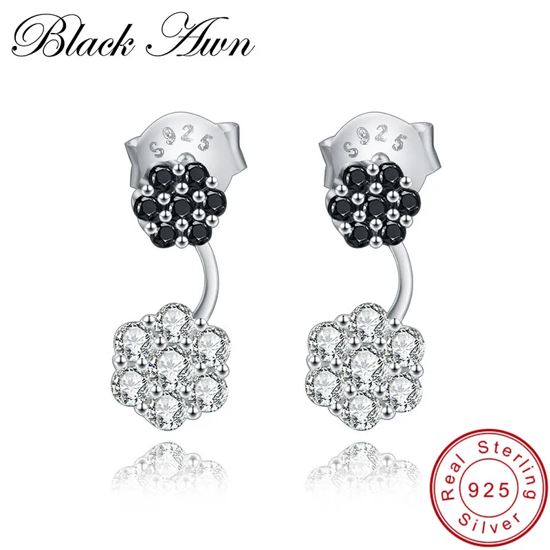 [BLACK AWN] 100 925 Sterling Silver Jewelry Flower Stud Earrings for