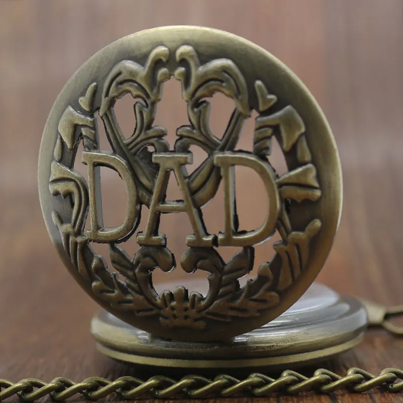 Винтажные бронзовые полые кварцевые карманные часы с подвеской для мужчин и пап с цепочкой подарки на день рождения отца