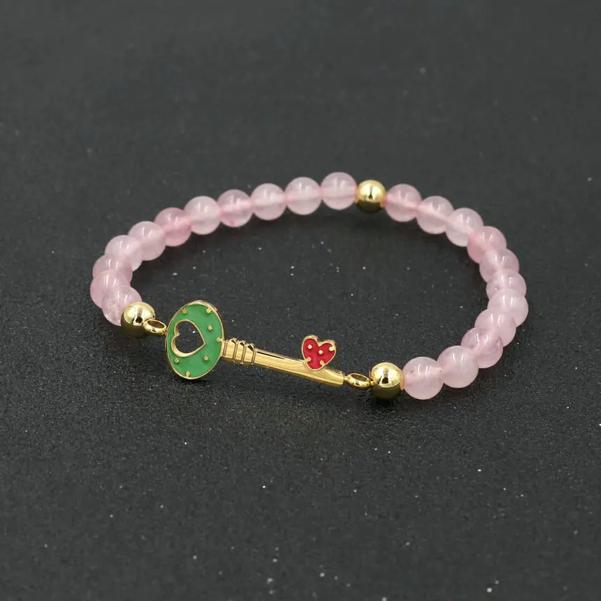 

Newest Natural Stone Beads Bracelet For Women Love Heart Key Stainless Steel Bracelets For Girls Kids Couples Jewelry Pulseira