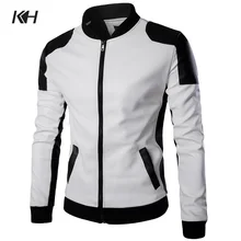 Новые модные мужские кожаные куртки черно-белое пальто пэчворк тонкие мужские мотоциклетные куртки модные повседневные мужские кожаные пальто Jaqueta