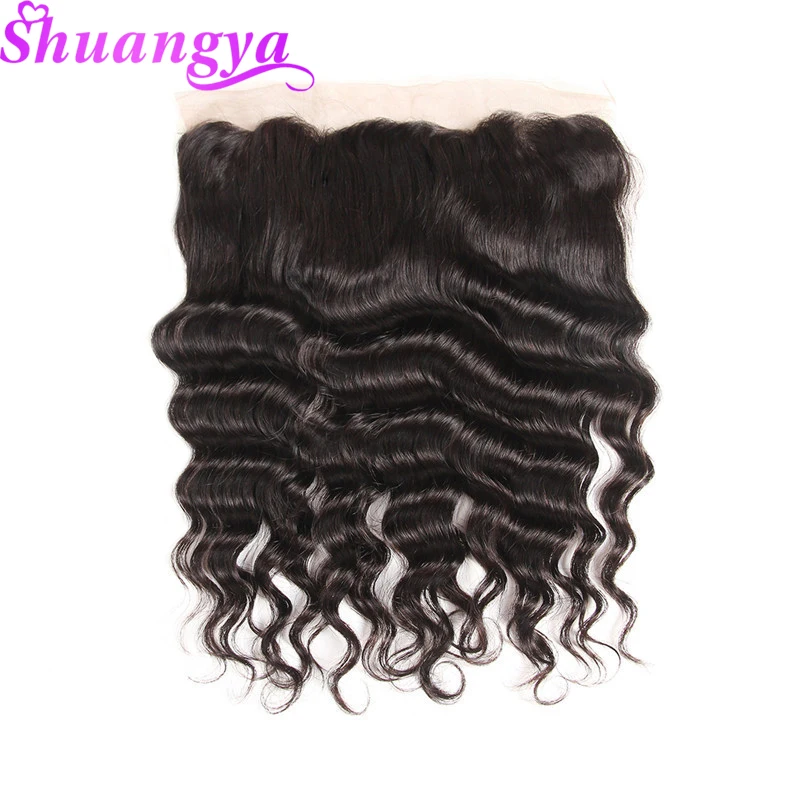 Shuangya Hair 13x4 Lace Frontal Free/Middle Part Brazilian Loose Deep Wave Frontal 130% Density Remy Human Hair Frontal 8\