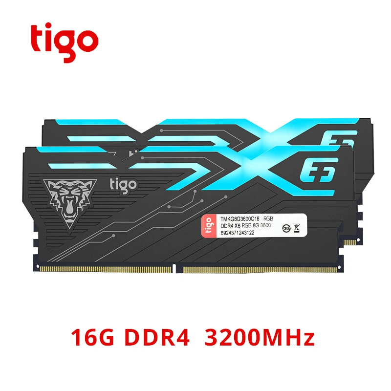 

Tigo RAM DDR4 16GB 3200mhz RGB LED PC Gaming Memory for Desktop XMP Overclock DIMM X6 Colorful light 8GB X 2