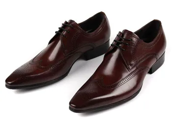 

Genuine Leather Men Fashion Pointed Toes Leather Carved Dress Shoes Men England Style Spring Autumn Work Dress Shoes size 38-45