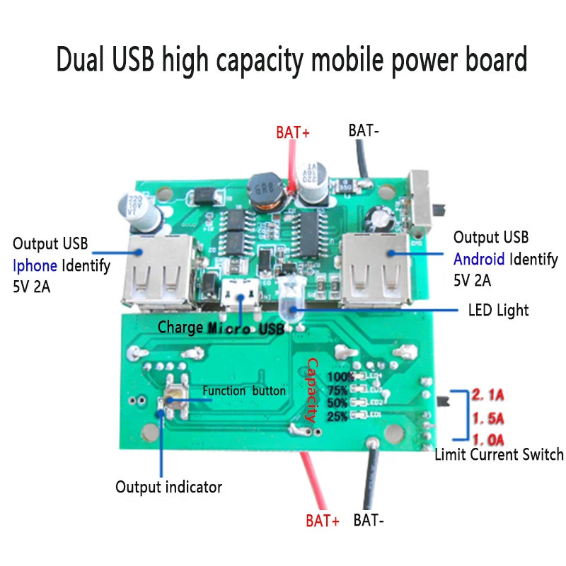 DIY 5 в 2A 2.1A Мобильный Внешний аккумулятор зарядное устройство плата Настройка Повышающий Модуль iPhone Android определить двойной USB выход интеллектуальный чип