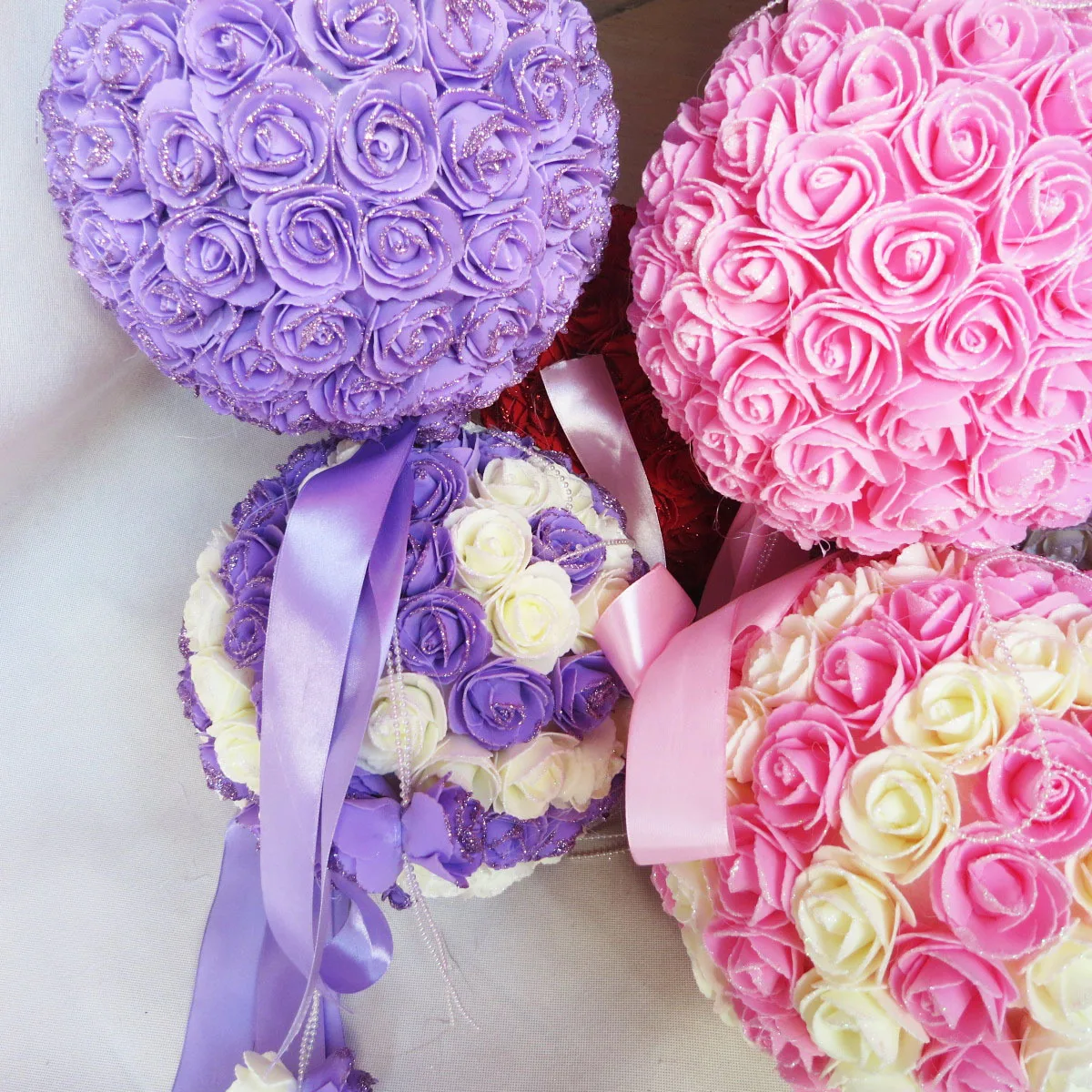 

Hot 10'' 25 cm round Foam flower ball Party Wedding Decoration Artificial PE Foam Rose Kissing Flower Balls EVA Pomander Balls