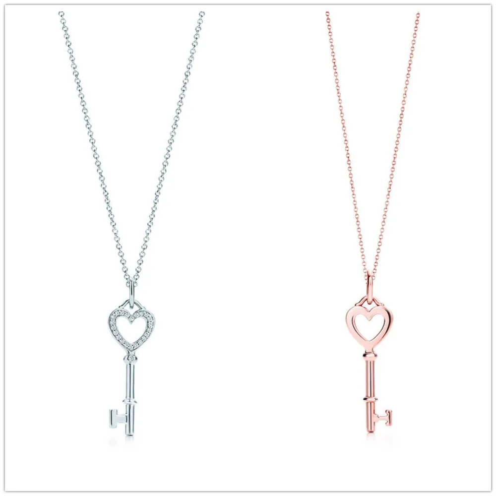 

Tiff925 sterling silver gold and silver rose gold heart-shaped key classic necklace, suitable for close friends