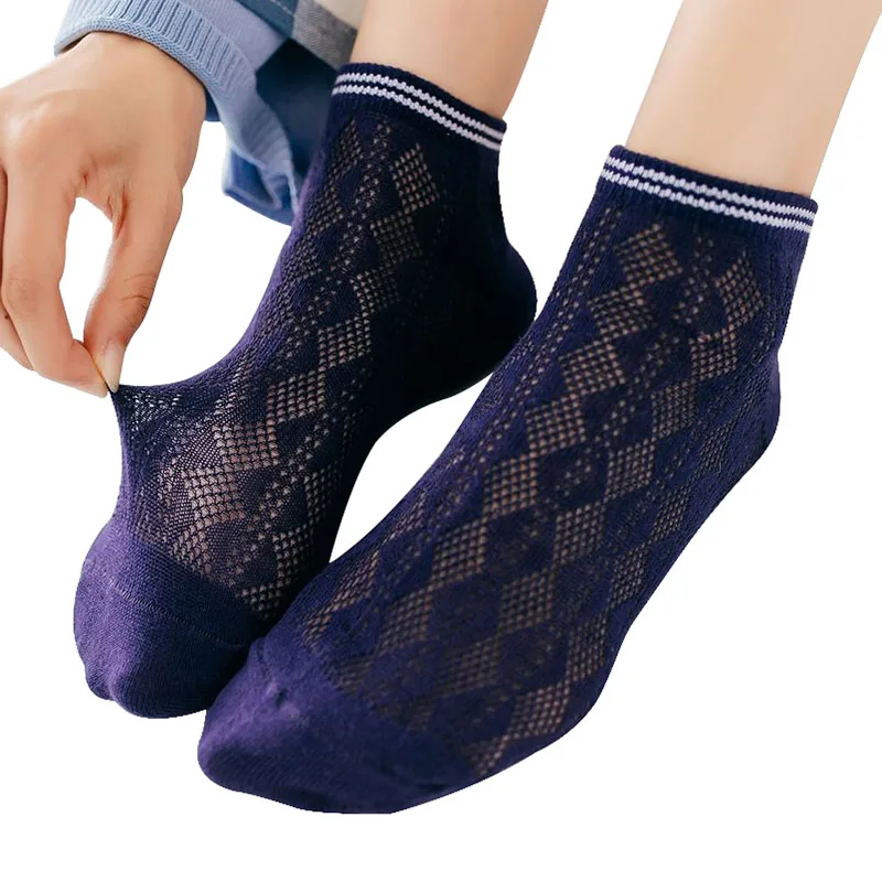 5 Pairs Ankle Mesh 80 Cotton Socks Women's Knitted Thin Boat Socks