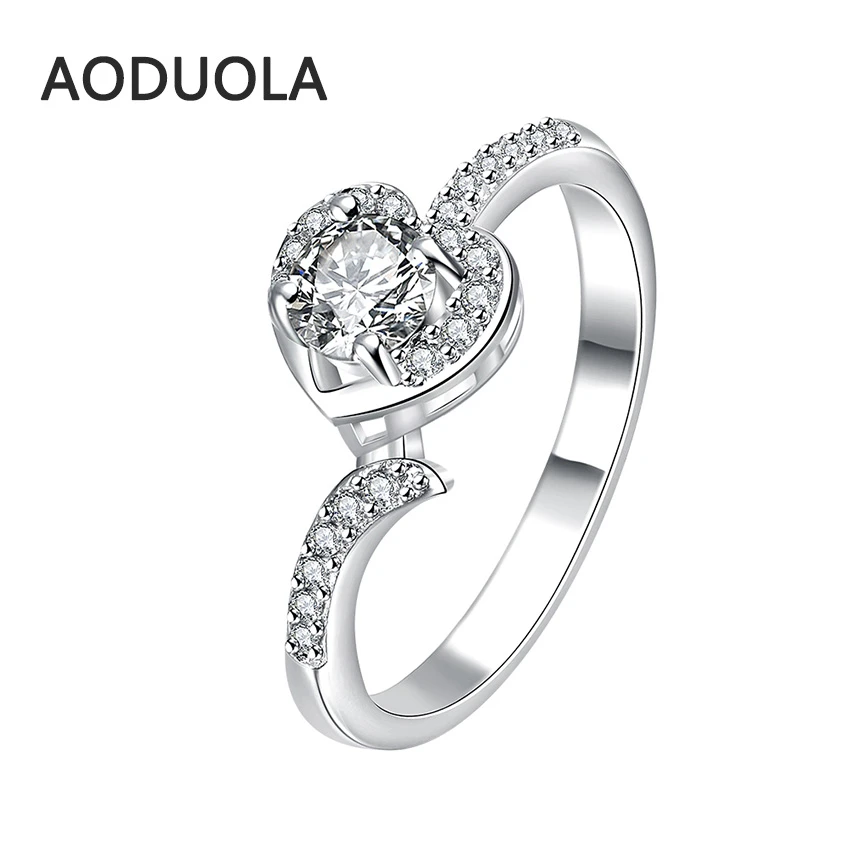 Anillo de Chapado en plata con Zirconia de cristal, anillos baratos para mujeres y niñas, joyería mujeres, amor, compromiso, boda|ring silver|silver platedheart ring - AliExpress