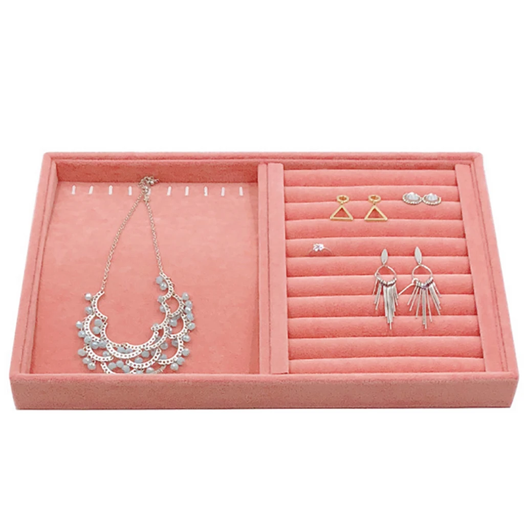 Velvet Jewelry Display Stand Tray Brooch Ring Earrings Holder Organizer Rack