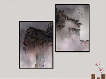 

Modern European and American drawing back architecture landscape decoration paintings 2 pieces canvas paintings No Framed
