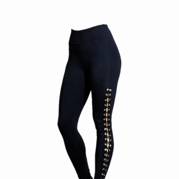

Hollow Out Leggings Women 2017 Spring Summer Ankle Length Pencil Punk Rock Pants Sexy Fitness Side Lace Up Bodycon Pant