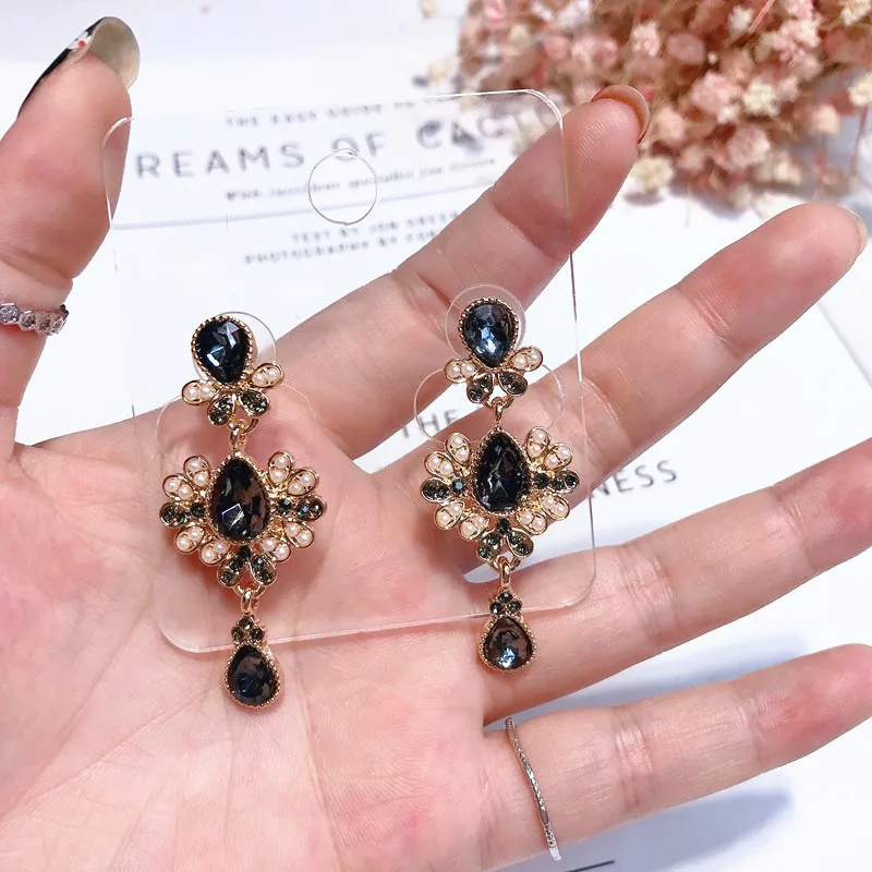 MENGJIQIAO New Party Jewelry Vintage Crystal Flower Dangle Pendientes Mujer Moda Statement Temperament Water Drop Earrings