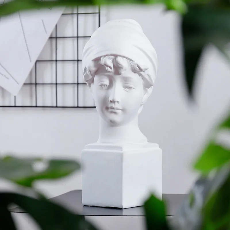 Kaufen Harz Figur Statue Gips Figur Dekoration Große Kunst Requisiten Porträt Skulptur Modell Menschlichen Kopf Ornament Geschenk Hause Dekoration