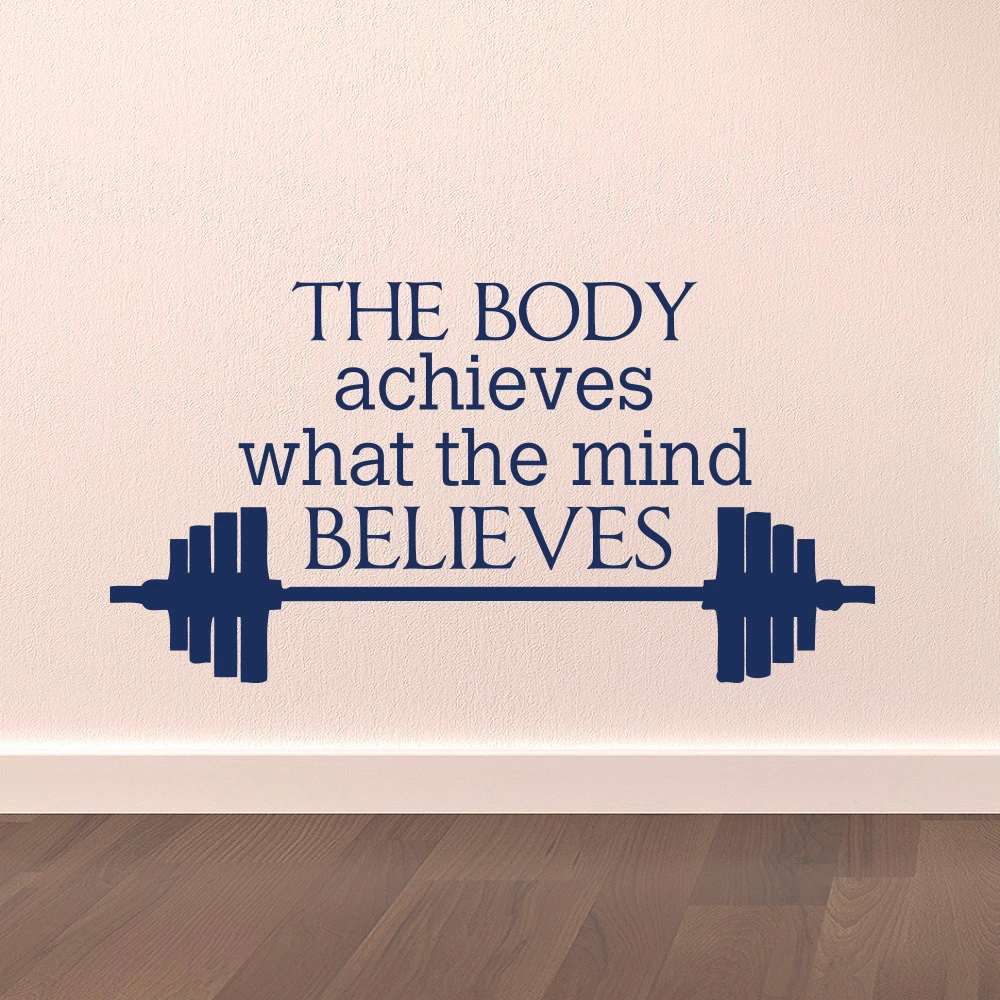 Gym Wall Decal Sports Quotes The Body Achieves What The Mind Believes Motivational Sports Wall Art Stickers Fitness Home Decor|Home Decor|Sport Quotesstickers Fitness - Aliexpress