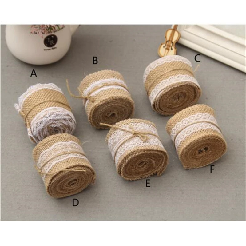 2Meter/Pcs Width 5cm Jute Burlap Rolls Hessian Ribbon With Lace Vintage Rustic Wedding Decoration Ornament Burlap Wedding Favor