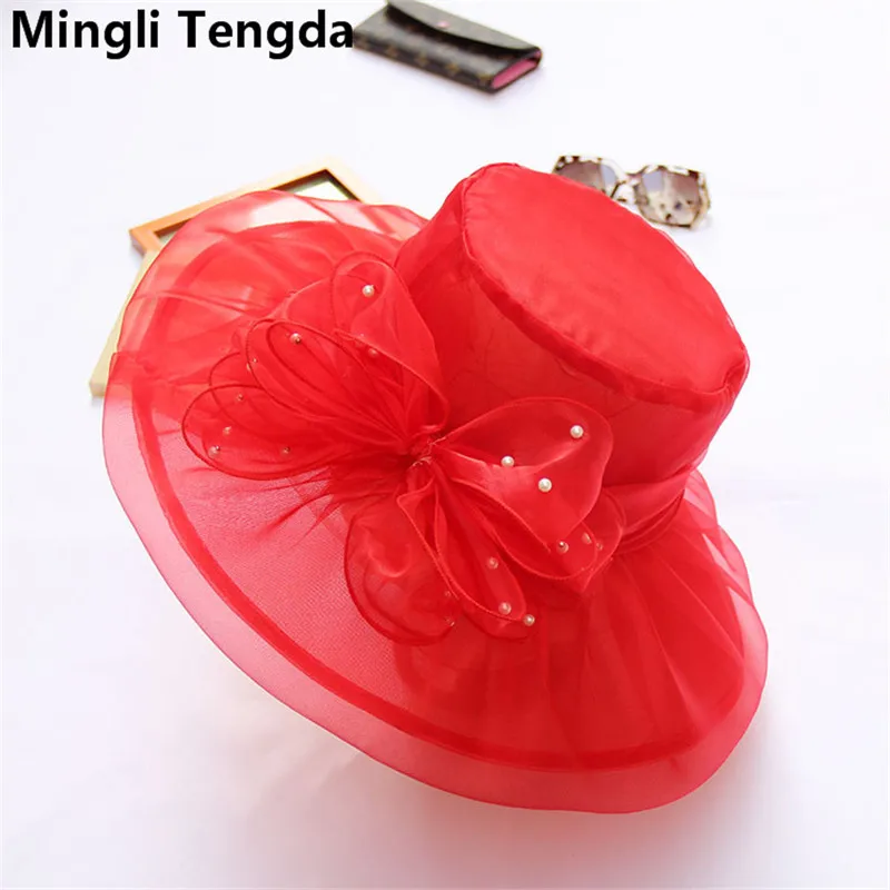 Mingli Tengda Цветы из органзы и бисера Свадебная шляпка для невесты шляпка цвета слоновой кости/красные вуалетки Свадебные аксессуары шляпка Mariage