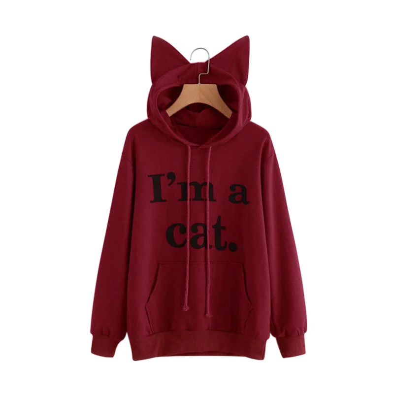 

Autumn Winter Women Hooded Hoodies Long Sleeve Letters Printing Sweatshirt With Cat Ears Hat Lady Girls Casual Pullover tops