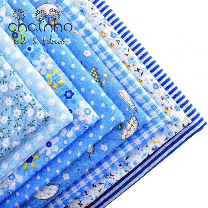 

Thin Cotton Fabric Patchwork For Sewing Scrapbook Cloth Fat Quarters Tissue For Quilting Needlework Pattern 50*50cm Blue 8pcs