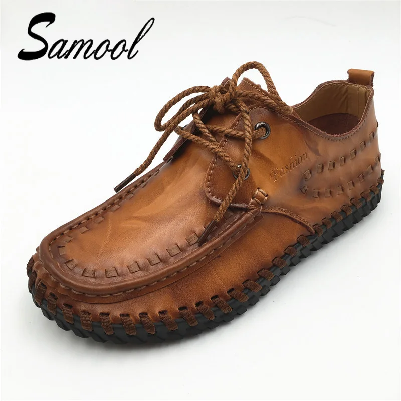 

Samool Retro Men's Casual Handmade Sewing New Roman Keep Spring Autumn Man High Quality Split Leather Casual Male footware TX5