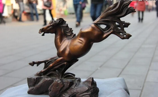 

Fast shipping USPS to USA S0102 13 Chinese Folk Red Copper Bronze Feng Shui Lucky Fly Running Horse Steed Statue