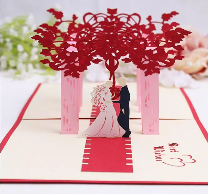  10pcs Hollow Bride and Groom Handmade Kirigami Origami 3D Pop UP Greeting Cards Invitation Postcard - 32818185584
