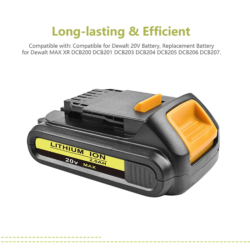 Powtree 2 шт. для Dewalt 20 в DCB200 запасной аккумулятор MAX литий ионный 2.0Ah DCB204 DCB101 DCF885 DCB205