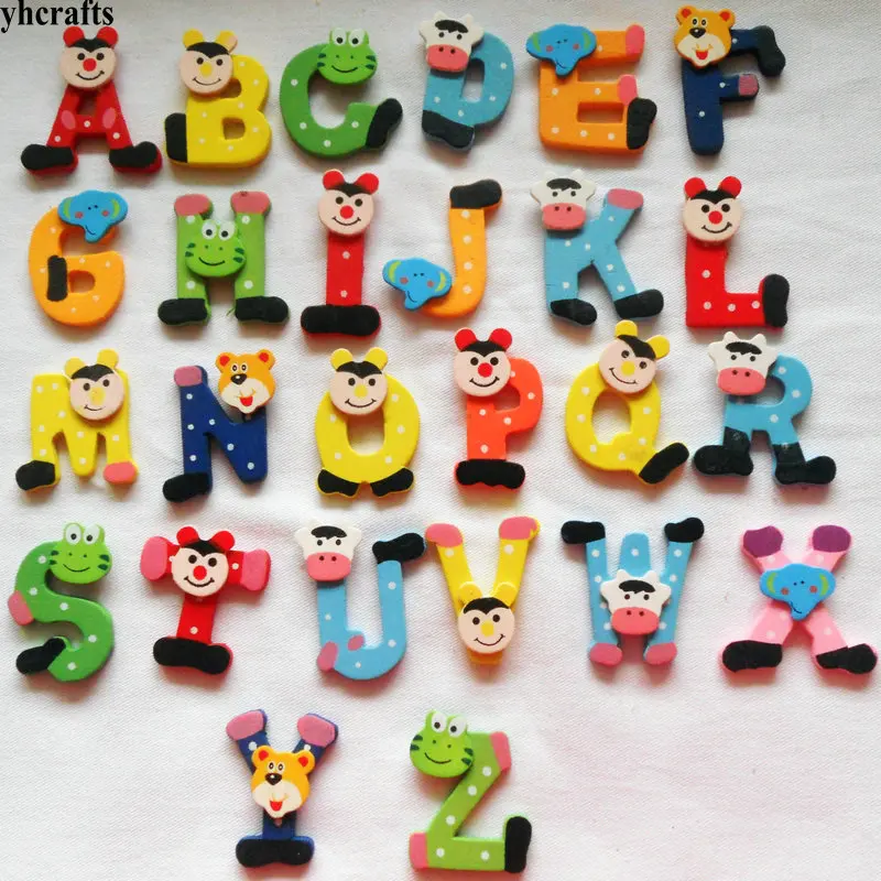 

260PCS(10bags)/LOT.Cute capital A-Z letter alphabet wood fridge magnet English Chinese learning Self learning Teach your own OEM
