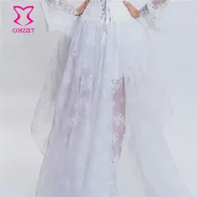 Сексуальная белая Готическая Асимметричная Цветочная юбка винтажная викторианская кружевная спереди короткая сзади Длинная женская элегантная летняя юбка размера плюс