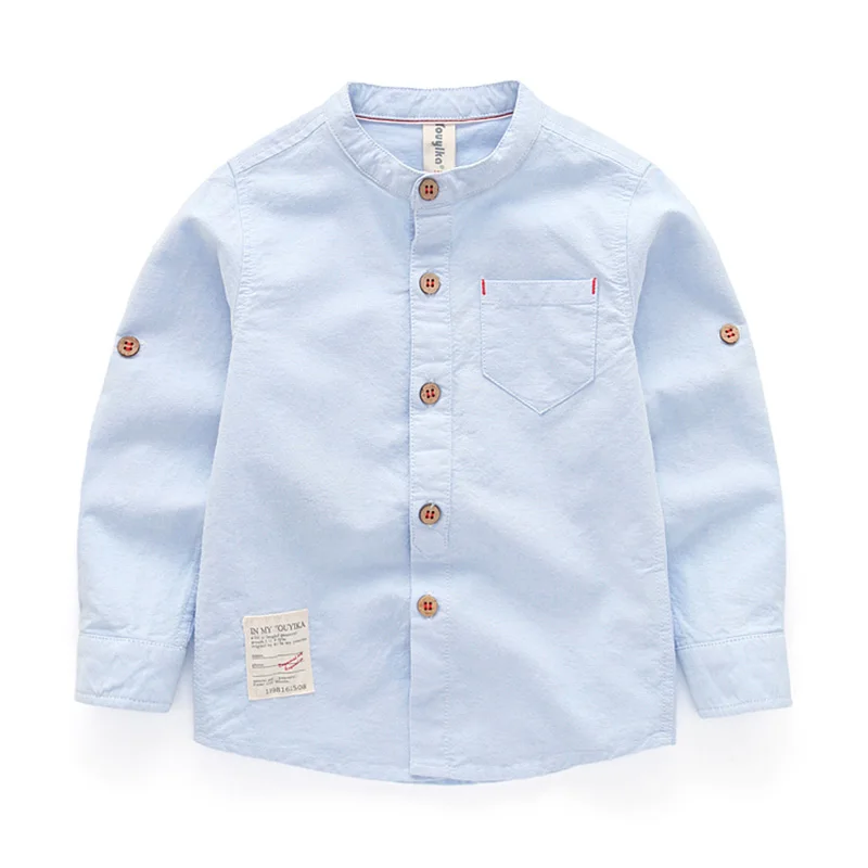 Рубашка с воротником для маленьких мальчиков детские однотонные хлопковые топы в британском стиле; Новая школьная блуза с длинными рукавами детская одежда белые рубашки для маленьких мальчиков - Цвет: Light Blue